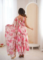 Thumbnail for Teeya Creation Pink Pure Muslin Silk Digital Print Traditional Wear Long Gown - Distacart