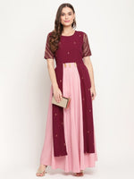 Thumbnail for Ahalyaa Women Wine Crepe Glitter Print Dress