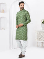 Thumbnail for Joban Fashion Men's Rayon Cotton Green Printed Kurta Pyjama set - Distacart