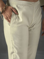 Thumbnail for Anouk Floral Embroidered Regular Chanderi Silk Straight Kurta with Trousers & Dupatta