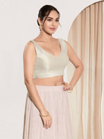 Thumbnail for Joban Fashion Off White Mulberry Silk Padded Blouse With Round Neck Sleeveless