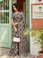 Thumbnail for Shree Shyam Fashion Brown Linen Cotton Saree - Distacart