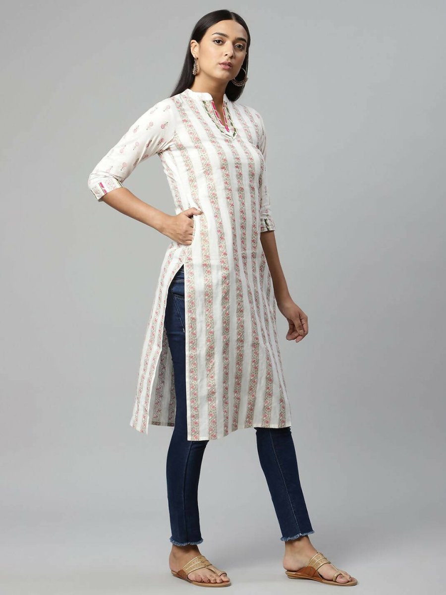 Ahalyaa Womens Off White Color Pure Cotton Printed Kurtas - Distacart