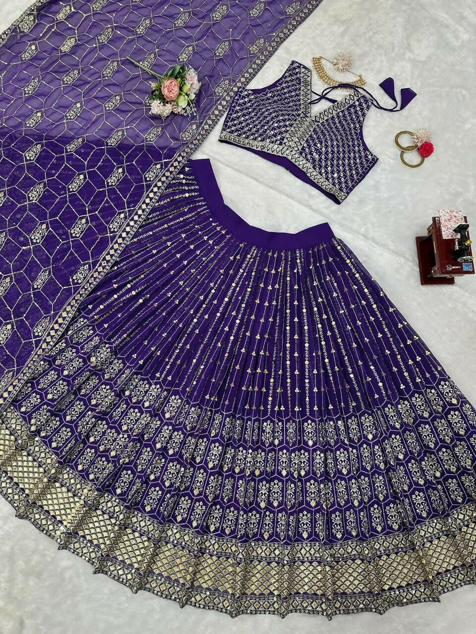 Jyoti Fashion Women's Royal Blue Faux Georgette Sequins with Thread Embroidered Designer Lehenga Choli Set - Distacart