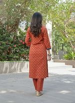 Thumbnail for BulBul Aaliya Elegance Rust Cotton Kurta Set with Dupatta