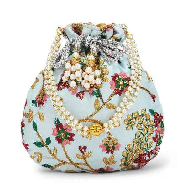 Joban Fashion Embroidered Potli Clutch - Sky Blue - Dista