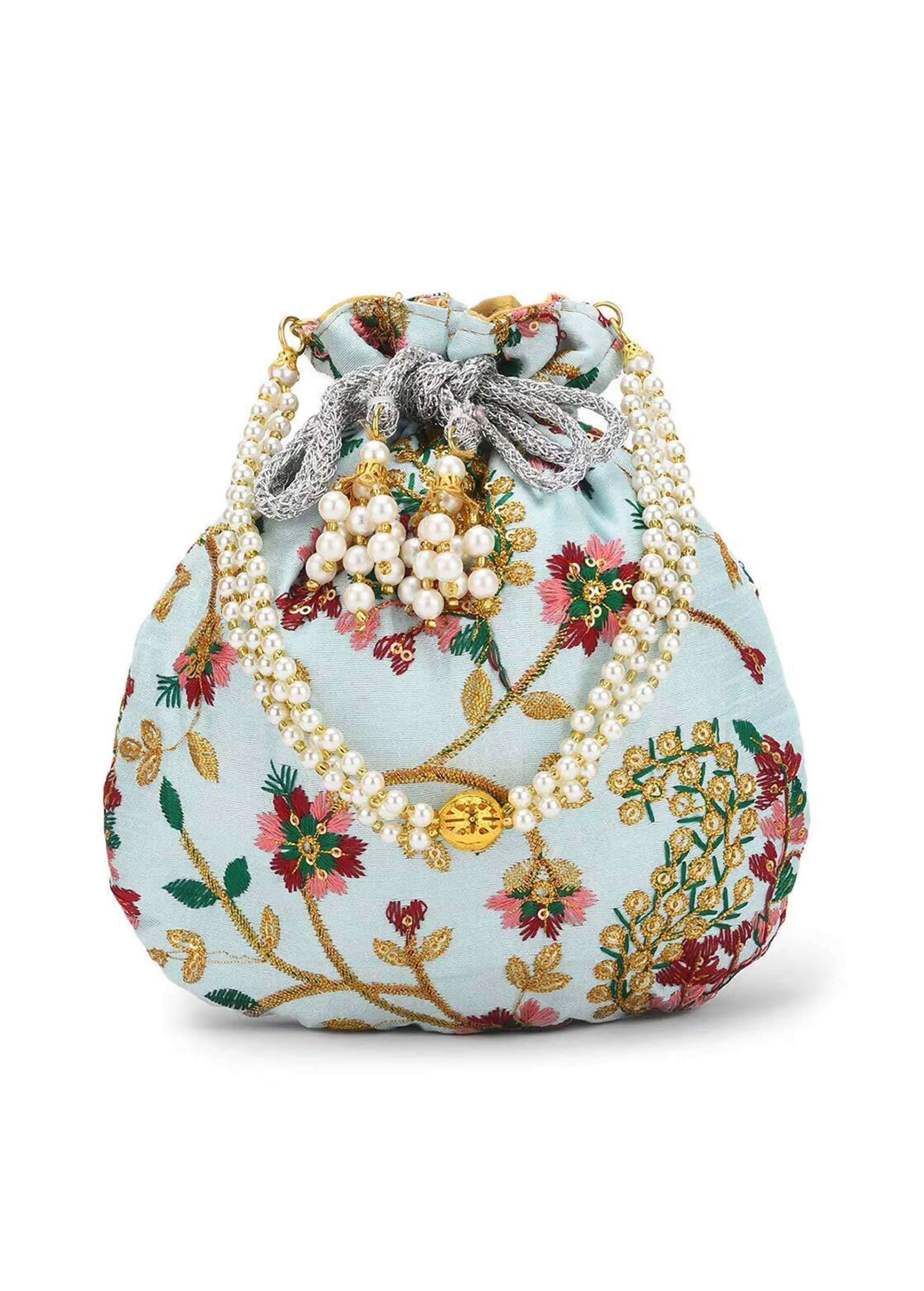 Joban Fashion Embroidered Potli Clutch - Sky Blue - Dista