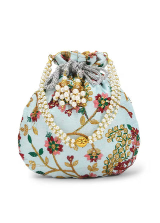 Joban Fashion Embroidered Potli Clutch - Sky Blue