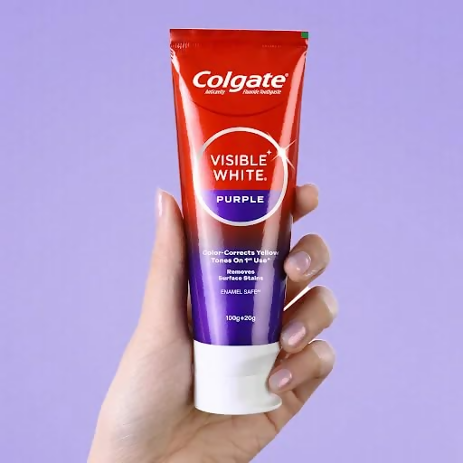 Colgate Visible White Purple Toothpaste For Teeth Whitening Helps Remove Surface Stains, Whitens Yellow - Distacart