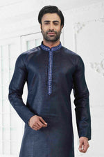 Thumbnail for Raivat Ethnic Linen Cotton Thread Work Kurta Pajama In Blue Colour - Dista
