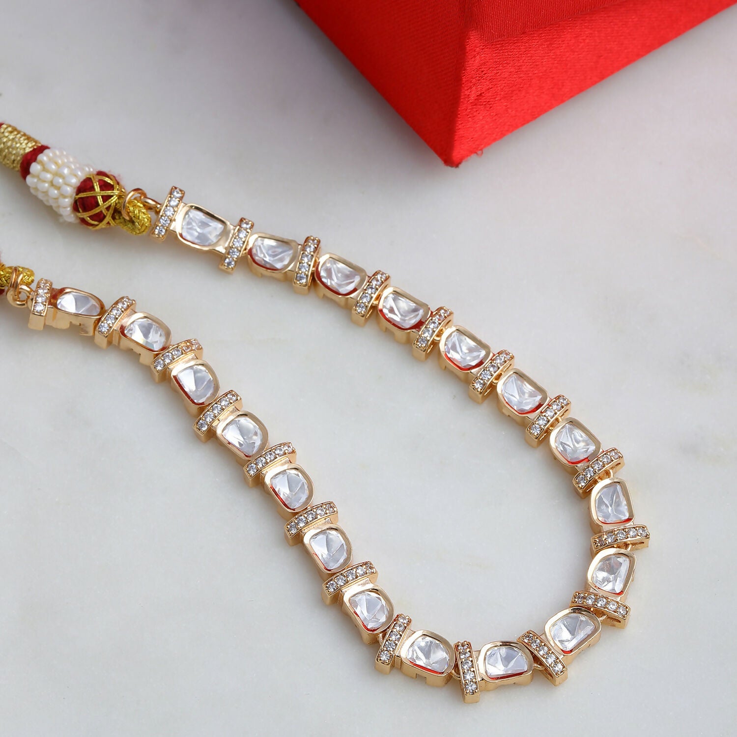 Kundan and American Diamond Neckpiece (Gold) - Ruby Raang - Distacart