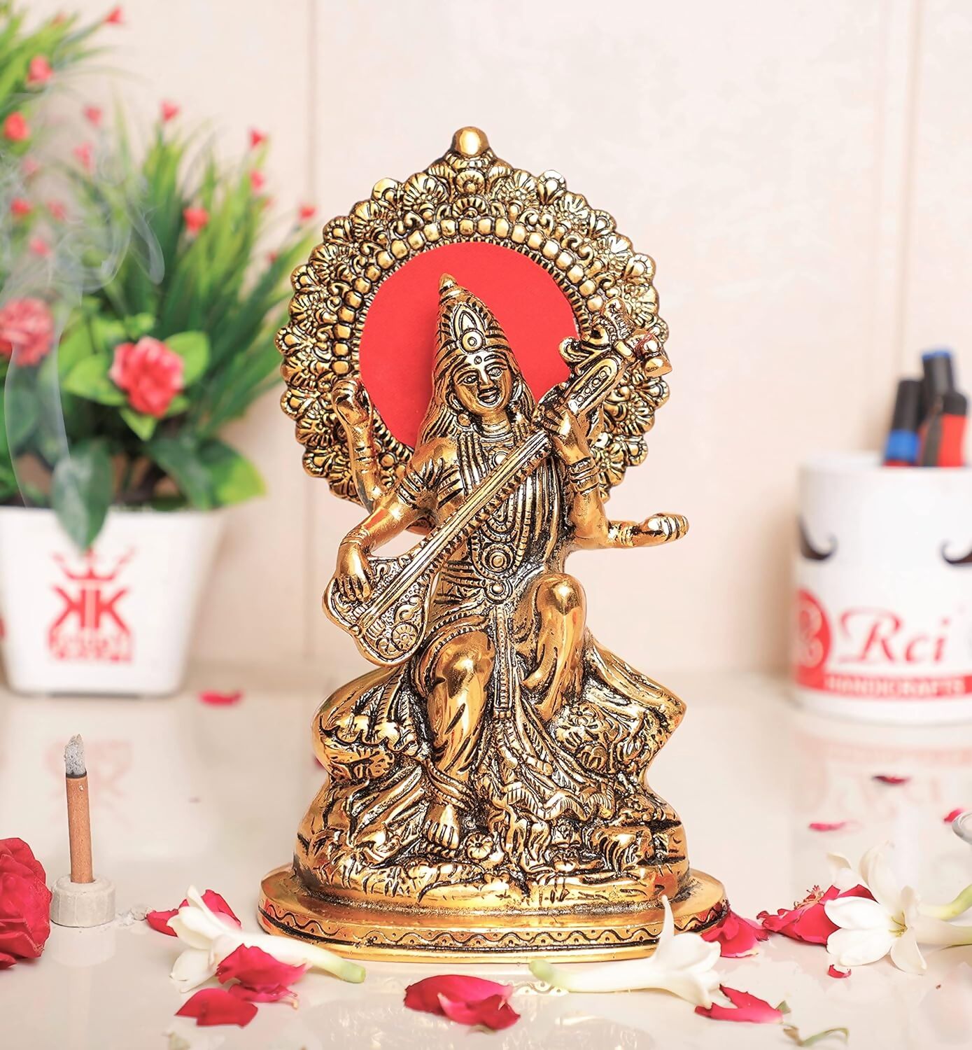 KridayKraft Gold Plated Maa Saraswati Metal Statue - Distacart