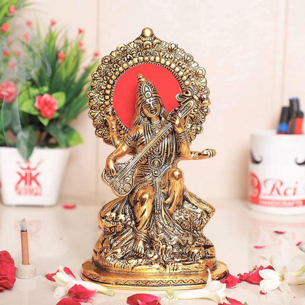 KridayKraft Gold Plated Maa Saraswati Metal Statue - Distacart