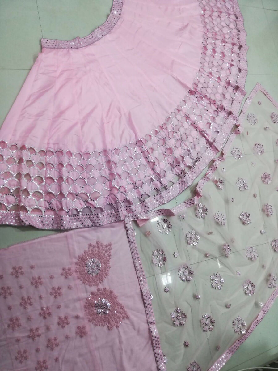 Jyoti Fashion Dreamy Baby Pink Silk Thread with Paper Mirror & Cut work Lehenga Choli with Dupatta - Distacart