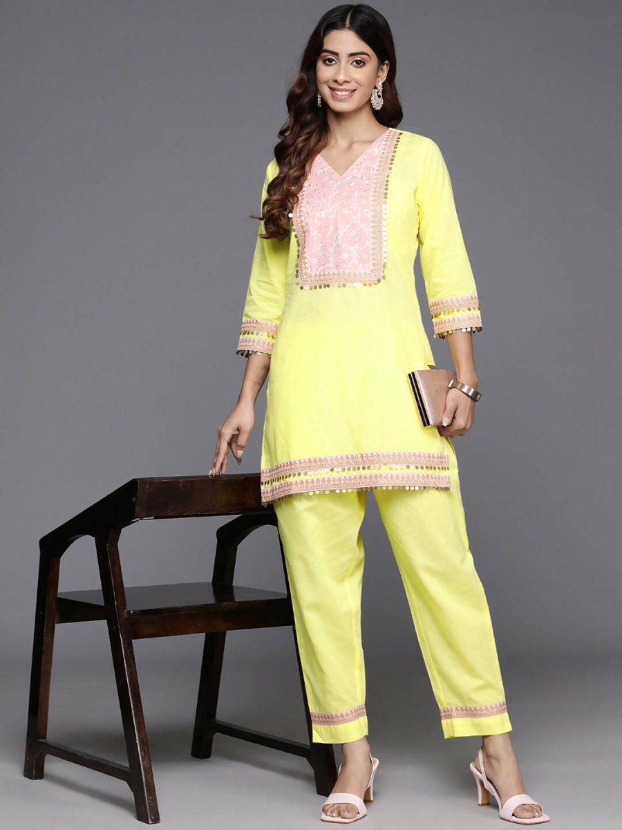 Ahalyaa Women's Traditional Wear Co-ods - Yellow - Distacart