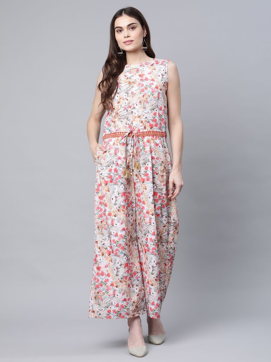 Ahalyaa Womens Pink Crepe Digital Print Floral Jumpsuit - Distacart