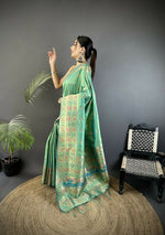 Thumbnail for Joban Fashion Sea Green Geometric Pattern Soft Silk Patola Saree - Distacart