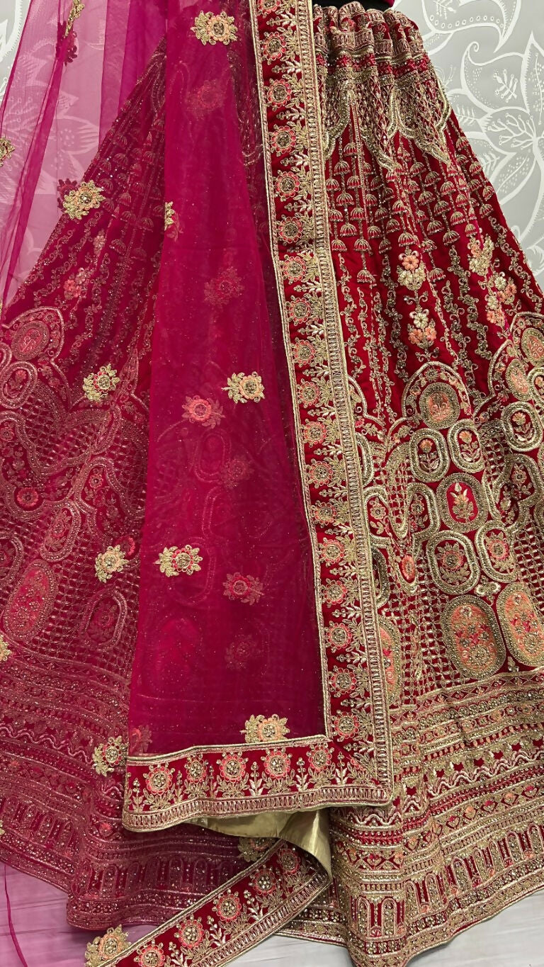 Jyoti Fashion Women's Rani Pink Velvet Multi Thread Embroidered with Zircon Diamond Wedding Lehenga Choli - Distacart