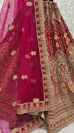 Thumbnail for Jyoti Fashion Women's Rani Pink Velvet Multi Thread Embroidered with Zircon Diamond Wedding Lehenga Choli - Distacart