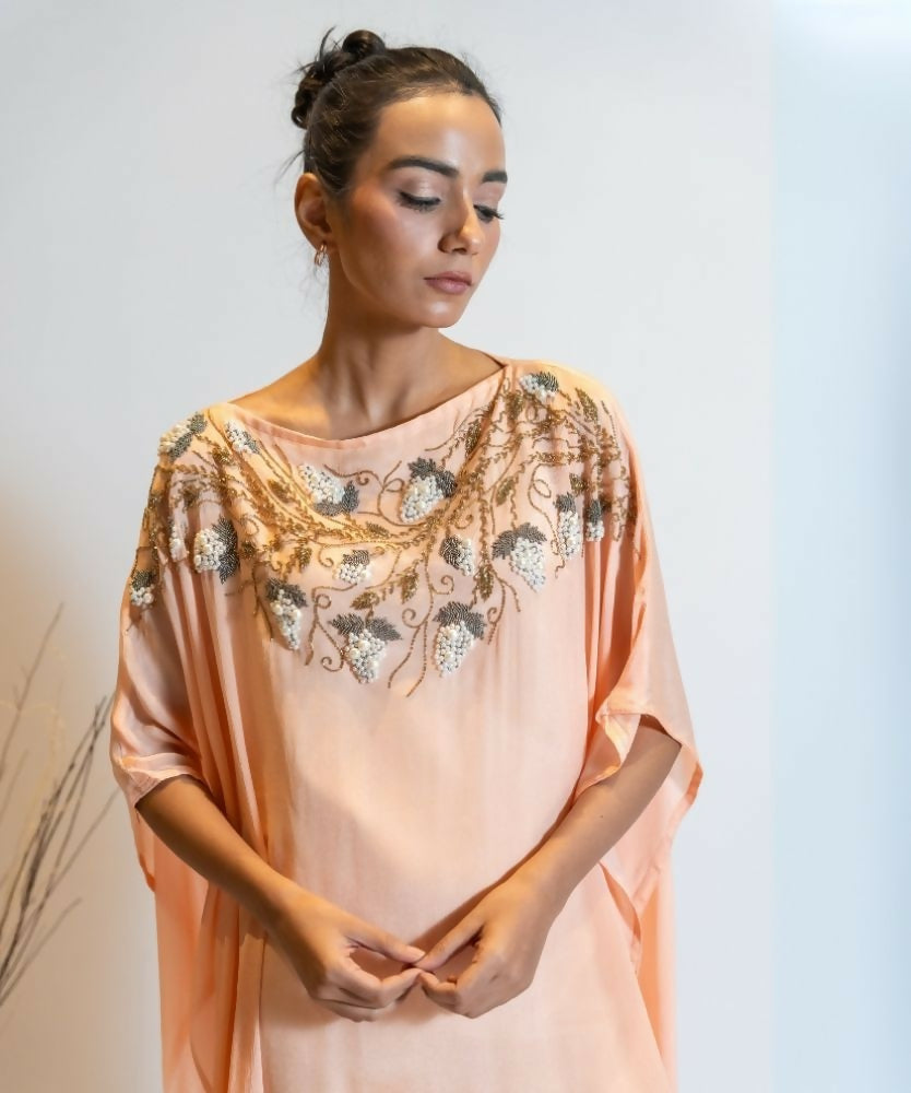 Timaraa Coral Peach Ombre Embellished Kaftan Dress - Dista
