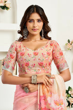 Thumbnail for Vastranavya Peach Digital Printed Linen Ready To Wear Designer Saree with Unstitched Blouse - Distacart