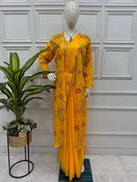 Thumbnail for Teeya Creation Yellow Color Chinon Silk Designer Embroidery Work Ready To Wear Saree With Koti - Distacart