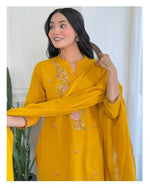 Thumbnail for The52 Women's Beautiful Rayon Slub Fabric Embroidery Work Straight Kurta Pant and Dupatta Set - Distacart