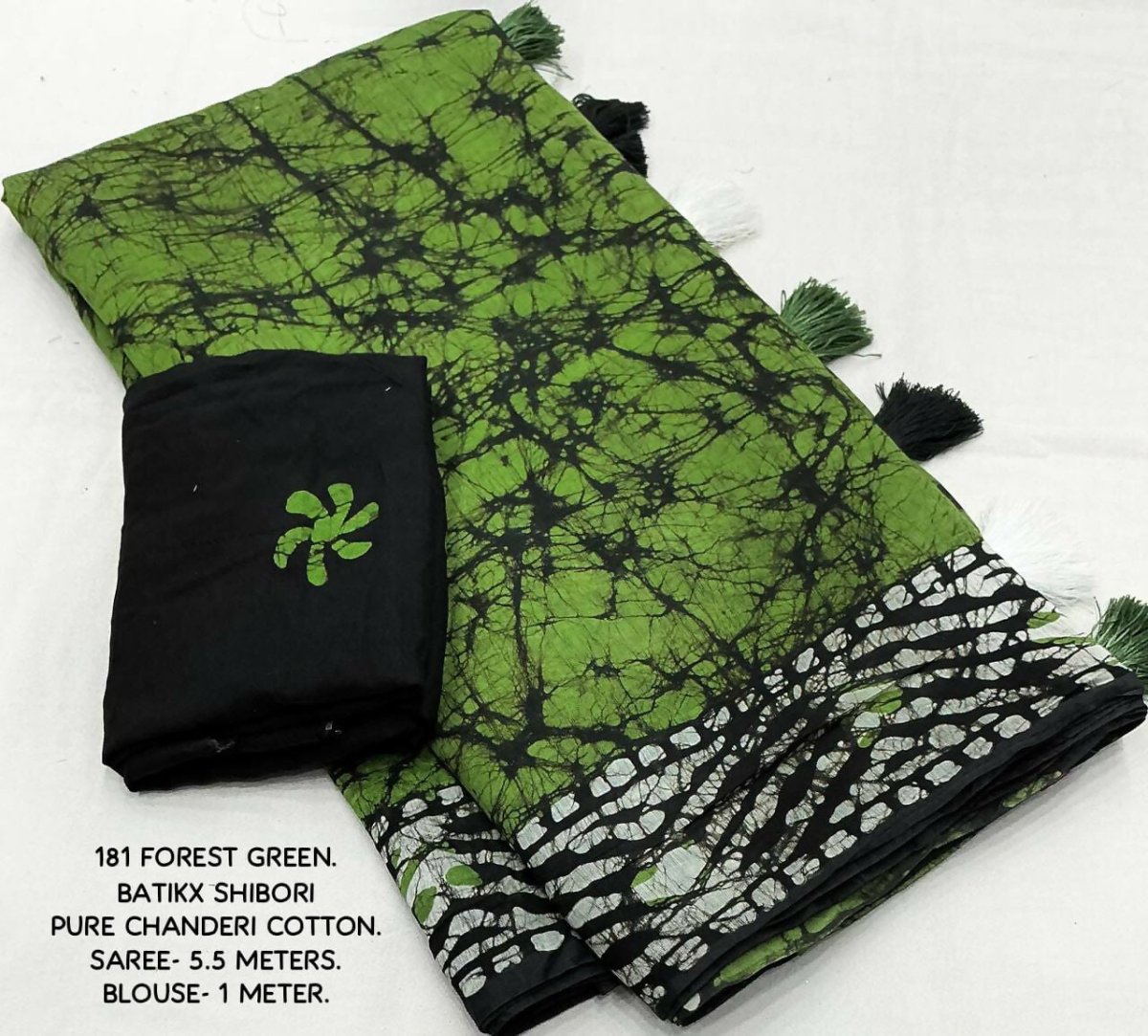 Arfa Fashion House Green Combination Pure Chanderi Cotton Batik Printed Saree - Distacart