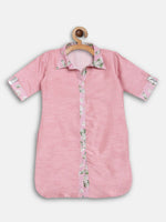 Thumbnail for Ahalyaa Pink Poly Silk Solid Kids Kurta with Printed Pant Set For Girls - Distacart