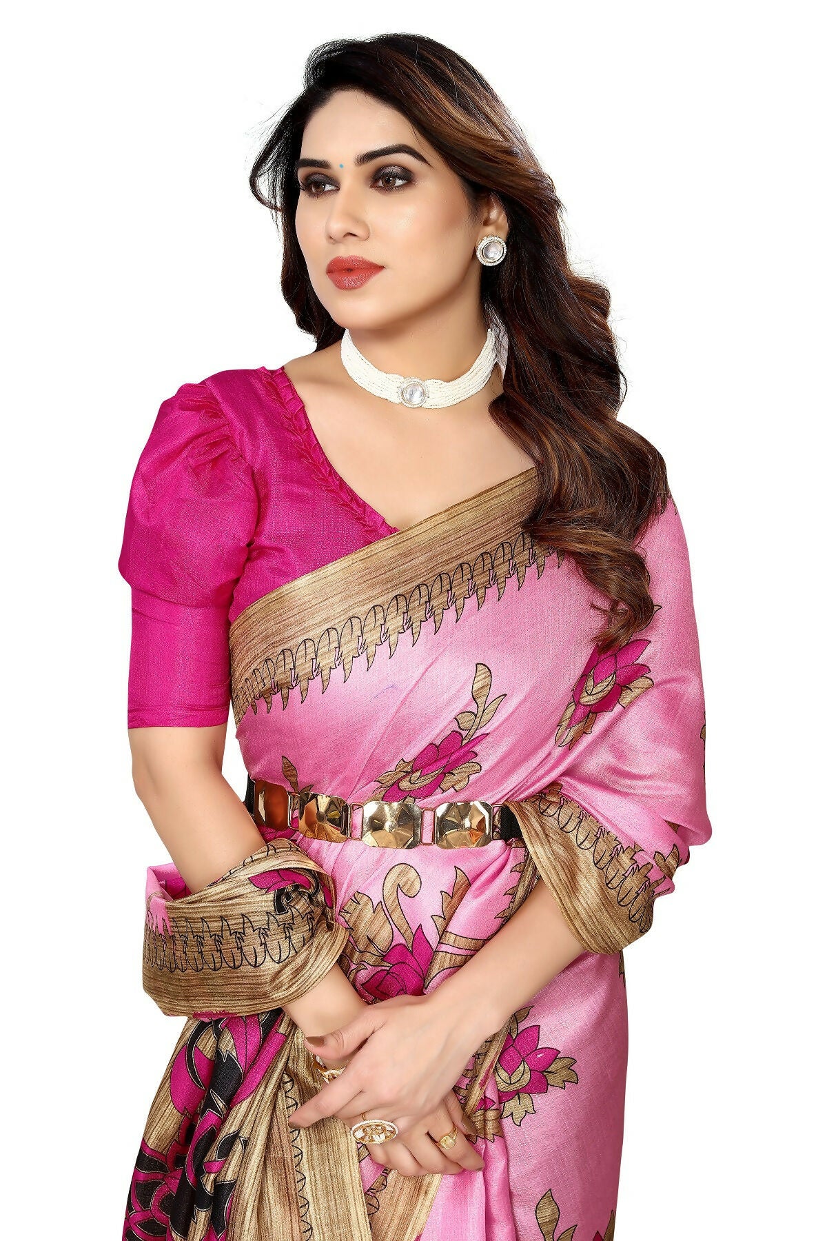 Vamika baby pink Printed Art Silk Saree - Distacart