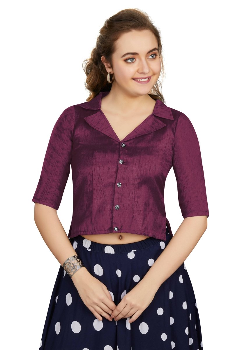 Aastha Fashion Women's Women's Wine Art Silk Button Readymade Blouse - Distacart