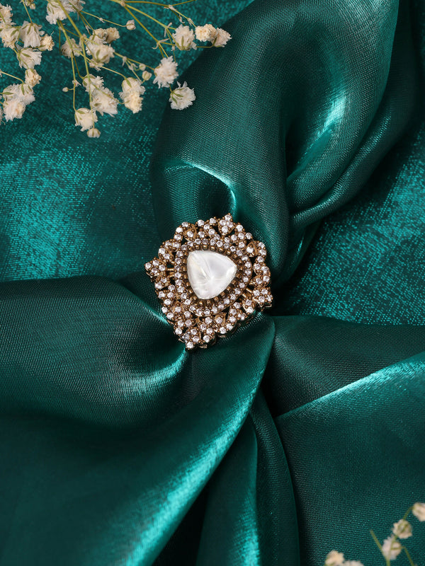 Ruby Raang Festive Gold Polished White Kundan Ring