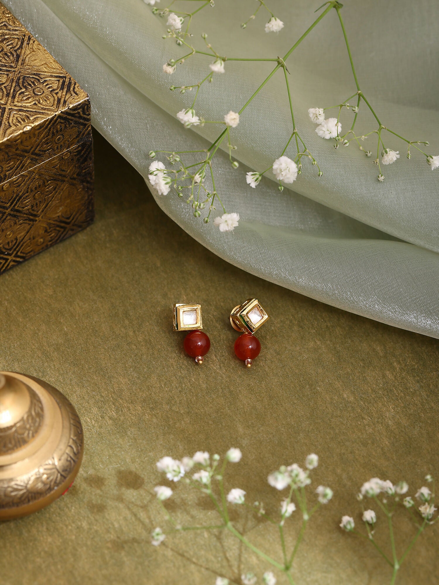 Ruby Raang Red Carnelian Kundan Studs