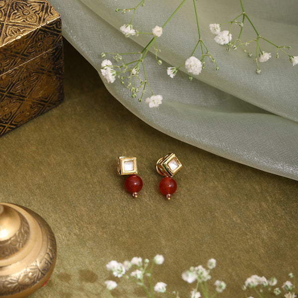 Ruby Raang Red Carnelian Kundan Studs