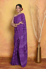 Thumbnail for Very Much Indian Handblock Printed Cotton Saree With Natural Dyes - Purple - Distacart
