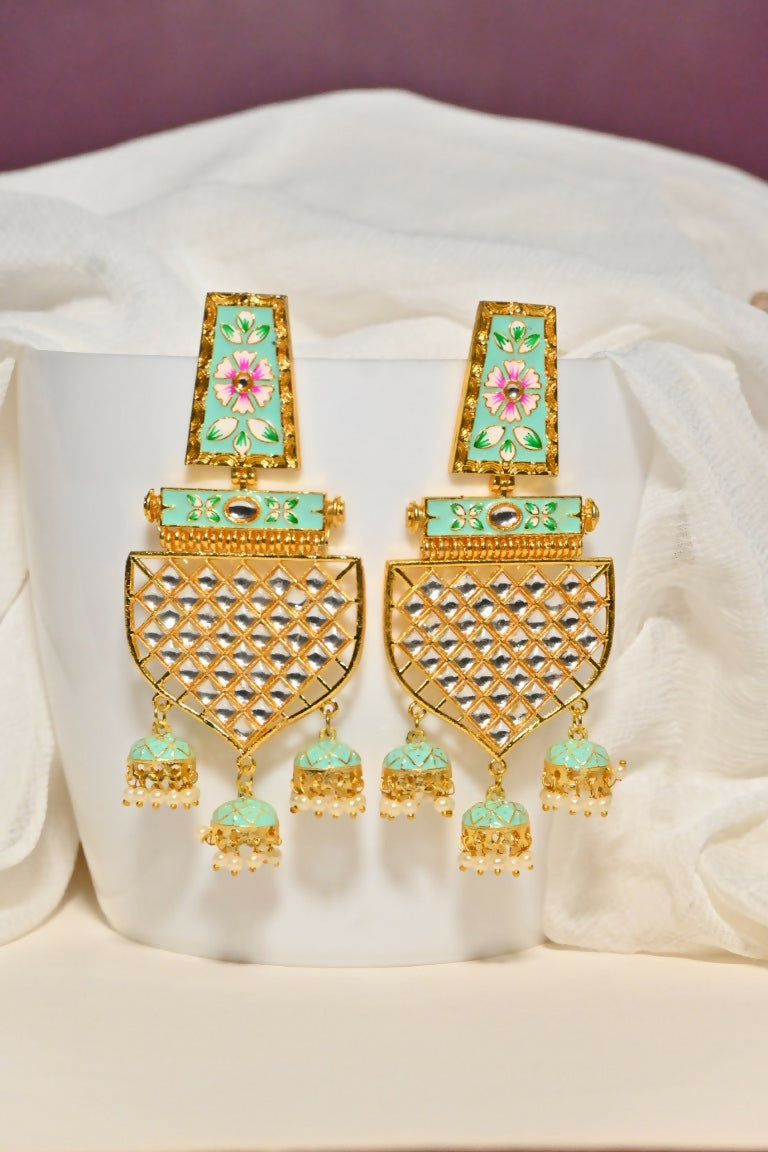 Green Traditional Gold-Polished Meenakari Jhumka Jhumki Earrings Indian Jewellery For Women Girls By House of Ree - Distacart