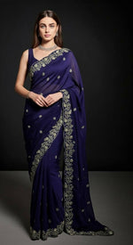 Thumbnail for Joban Fashion Blue Fandy Satin Silk Party Wear Sarees - Distacart
