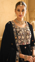 Thumbnail for Anaita Black Embroidered Work Velvet Stitched Plazo Suit - Distacart