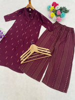 Thumbnail for Teeya Creation Sophisticated Wine Colored Straight Kurta With Printed Palazzo Set - Dista