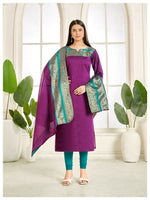 Thumbnail for Divine Drape Women's Cotton Printed Straight Kurta With Dupatta - Purple