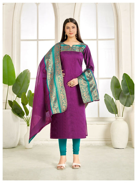 Divine Drape Women's Cotton Printed Straight Kurta With Dupatta - Purple