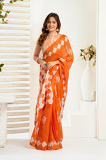 Thumbnail for Vastranavya Orange Digital Printed Linen Ready To Wear Designer Saree with Unstitched Blouse - Distacart