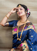 Thumbnail for Jyoti Fashion Women's Navy Blue Paithani Silk Zari Woven Saree with Blouse - Distacart
