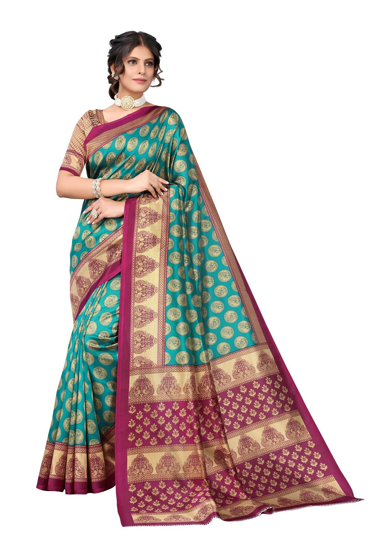 Vamika Rama Green Printed Art Silk Saree - Distacart