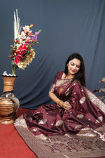 Thumbnail for Jyoti Fashion Women's Brown Paithani Silk Zari Woven Saree with Blouse - Distacart
