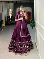 Thumbnail for Vastranavya Vichitra Silk Sequins And Thread Embroidery Work Lehenga Choli - Wine - Distacart