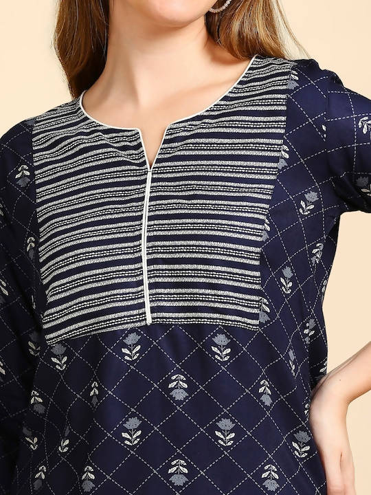 Anubhutee Navy Blue & White Printed Kurti - Distacart