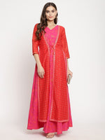 Thumbnail for Ahalyaa Women Dark Pink Crepe Khari Print Dress