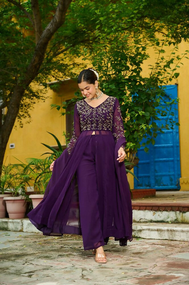 Joban Fashion Purple Readymade Kurta Set With Sequence embroidery Work