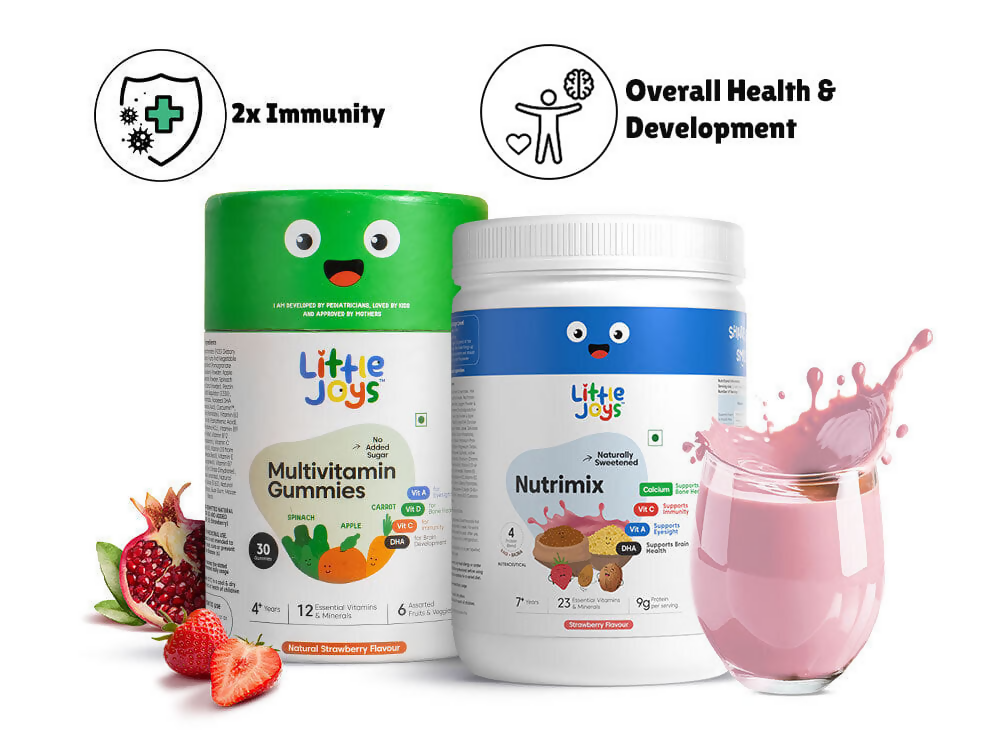 Little Joys Multivitamin Gummies & Nutrimix Immunity Boosting Kit 7+ Years - Strawberry - Distacart